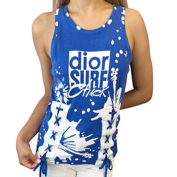 Christian Dior Vintage 2004 SURF Logo Tank Top #36 Blue White [105993] - Picture 1 of 13
